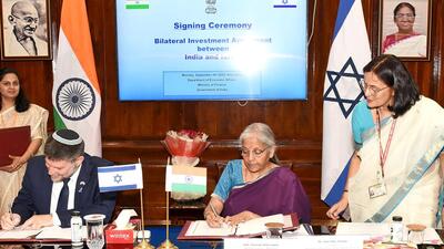 Finance minister Nirmala Sitharaman with her Israeli counterpart Bezalel Smotrich. (ANI) Finance minister Nirmala Sitharaman with her Israeli counterpart Bezalel Smotrich. (ANI)