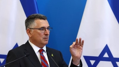Israeli Foreign Minister Gideon Saar speaks during a news conference in Budapest, Hungary. REUTERS/Bernadett Szabo (REUTERS)