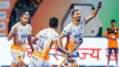 India players celebrate during their 4-1 win over South Korea in the Asia Cup final at Rajgir on Sunday. (Hockey India) India players celebrate during their 4-1 win over South Korea in the Asia Cup final at Rajgir on Sunday. (Hockey India)