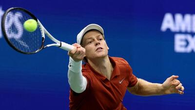Jannik Sinner plays a forehand against Carlos Alcaraz in their US Open men's singles final in New York on Sunday. (AFP) Jannik Sinner plays a forehand against Carlos Alcaraz in their US Open men's singles final in New York on Sunday. (AFP)