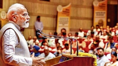 Prime Minister Narendra Modi while addressing the NDA MPs on the second day of the Karyashala or workshop for lawmakers spoke about the need to overcome challenges by strengthening the country’s manufacturing sector and bolster the ongoing campaign to make India self-reliant. (PTI)