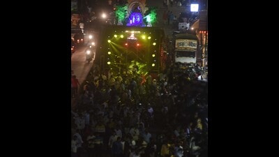 Separately, police have registered five cases of noise pollution, three at Bhosari and two at Nigdi police station, for exceeding prescribed sound limits during immersion processions. (HT) Separately, police have registered five cases of noise pollution, three at Bhosari and two at Nigdi police station, for exceeding prescribed sound limits during immersion processions. (HT)