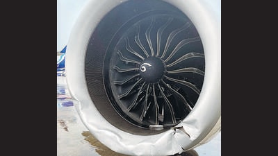 The damaged cowling of the Air India Airbus A320. (HT) The damaged cowling of the Air India Airbus A320. (HT)