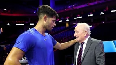 Carlos Alcaraz, left, with the legendary Rod Laver during last year's Laver Cup (AFP) Carlos Alcaraz, left, with the legendary Rod Laver during last year's Laver Cup (AFP)