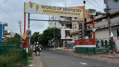 An illegally installed hoarding. (HT Photo) An illegally installed hoarding. (HT Photo)