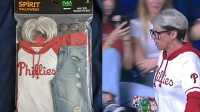 Phillies “Karen the Ball-Snatcher” Halloween costume idea goes viral (X/@JrAbbate) Phillies “Karen the Ball-Snatcher” Halloween costume idea goes viral (X/@JrAbbate)