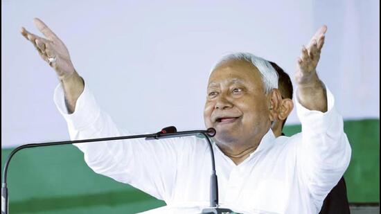 Bihar chief minister Nitish Kumar in Siwan on Sunday. (HT Photo)
