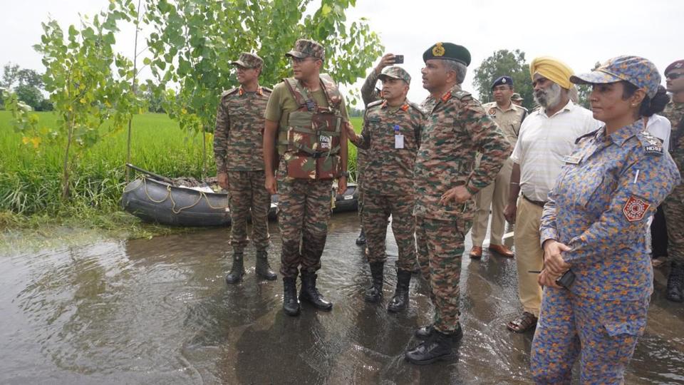 Lieutenant General Manoj Kumar Katiyar of the Western Command, Chandimandir, visited forward areas affected by recent floods in Jammu and Punjab. (ANI) Lieutenant General Manoj Kumar Katiyar of the Western Command, Chandimandir, visited forward areas affected by recent floods in Jammu and Punjab. (ANI)