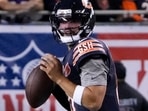 Chicago Bears quarterback Caleb Williams drops back to pass against the Minnesota Vikings during the first half at Soldier Field.