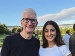 Apple CEO Tim Cook (L) with Navya Naveli Nanda in California.