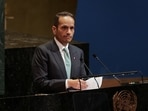Qatar's Prime Minister and Minister for Foreign Affairs Sheikh Mohammed bin Abdulrahman bin Jassim Al-Thani speaks during a High-level International Conference for the Peaceful Settlement of the Question of Palestine and the Implementation of the Two-State Solution at U.N. headquarters in New York City, U.S., July 28, 2025. REUTERS/Jeenah Moon