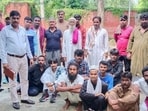 Some of the Pakistani prisoners before crossing over the border at the Integrated Check Post (ICP) at Attari on Tuesday. (Sameer Sehgal/HT)