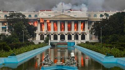 Fire rages through the Singha Durbar, the main administrative building for the Nepali government, in Kathmandu on September 9, 2025, a day after a police crackdown on demonstrations over social media prohibitions and corruption by the government. (AFP) Fire rages through the Singha Durbar, the main administrative building for the Nepali government, in Kathmandu on September 9, 2025, a day after a police crackdown on demonstrations over social media prohibitions and corruption by the government. (AFP)