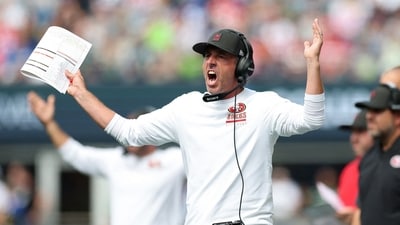 Head coach Kyle Shanahan of the San Francisco 49ers reacts during the second quarter against the Seattle Seahawks (Getty Images via AFP) Head coach Kyle Shanahan of the San Francisco 49ers reacts during the second quarter against the Seattle Seahawks (Getty Images via AFP)