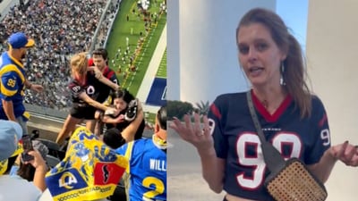 A JJ Watt fan was left with a bloodied face during Rams vs Texans (X) A JJ Watt fan was left with a bloodied face during Rams vs Texans (X)