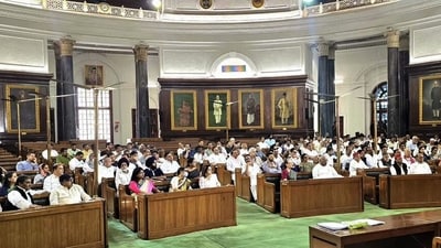 Opposition MPs attend a mock poll session regarding the voting process for the Vice Presidential election at the Central Hall of Parliament. (ANI) Opposition MPs attend a mock poll session regarding the voting process for the Vice Presidential election at the Central Hall of Parliament. (ANI)