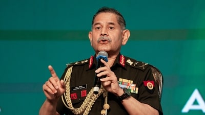 Chief of the Army Staff (COAS) General Upendra Dwivedi speaks during the 52nd National Management Convention, at Hotel Taj Palace, in New Delhi, Tuesday. (PTI) Chief of the Army Staff (COAS) General Upendra Dwivedi speaks during the 52nd National Management Convention, at Hotel Taj Palace, in New Delhi, Tuesday. (PTI)