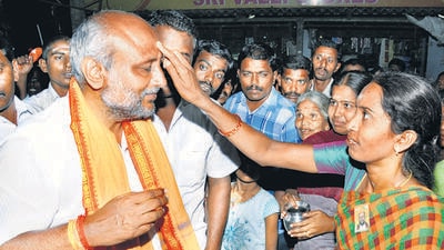 Radhakrishnan during a campaign for the 2014 Lok Sabha elections in Coimbatore. (HT File)