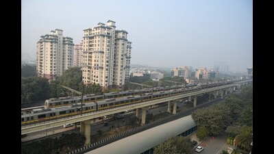 The Gurugram Metro’s first phase, a 15.2-km line with 14 stations, will alter routes near Millennium City Centre. GMRL awaits approval of its diversion plan. (Parveen Kumar/HT Photo) The Gurugram Metro’s first phase, a 15.2-km line with 14 stations, will alter routes near Millennium City Centre. GMRL awaits approval of its diversion plan. (Parveen Kumar/HT Photo)