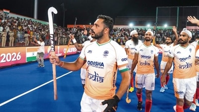Hockey team's captain Harmanpreet Singh thanks the cheering crowd at the Bihar Sports University Hockey Stadium in Rajgir Sports Complex. (Photo: Swapan Mahapatra/PTI) Hockey team's captain Harmanpreet Singh thanks the cheering crowd at the Bihar Sports University Hockey Stadium in Rajgir Sports Complex. (Photo: Swapan Mahapatra/PTI)
