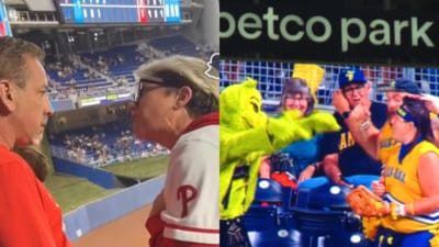 A Phillies fan's attempt to steal a home run ball from a child at a Marlins game went viral, dubbing her 'Phillies Karen.' (X) A Phillies fan's attempt to steal a home run ball from a child at a Marlins game went viral, dubbing her 'Phillies Karen.' (X)