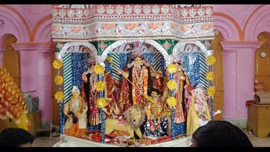 The Tripura government has sponsored the unique puja at Durgabari for over seven decades. (Sourced)