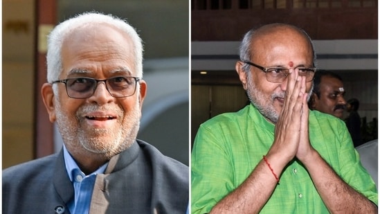 Opposition vice-presidential candidate B Sudarshan Reddy (L) spoke about NDA candidate CP Radhakrishnan on Saturday.