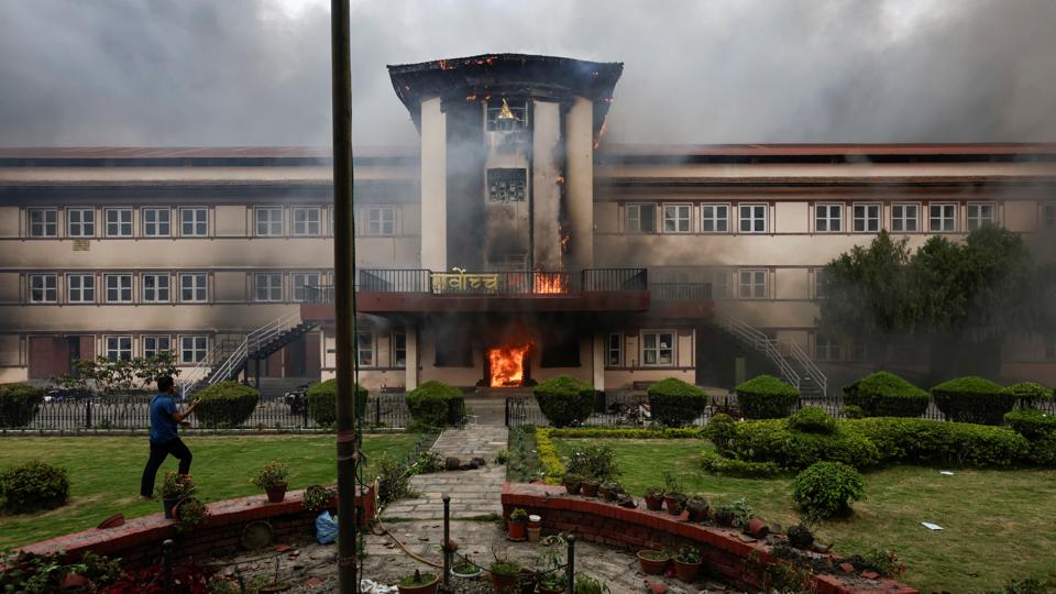 Smoke rises from the Supreme Court of Nepal after being torched by people during a protest against Monday’s killing of 19 people after anti-corruption protests that were triggered by a social media ban, which was later lifted, during a curfew in Kathmandu (REUTERS) Smoke rises from the Supreme Court of Nepal after being torched by people during a protest against Monday’s killing of 19 people after anti-corruption protests that were triggered by a social media ban, which was later lifted, during a curfew in Kathmandu (REUTERS)