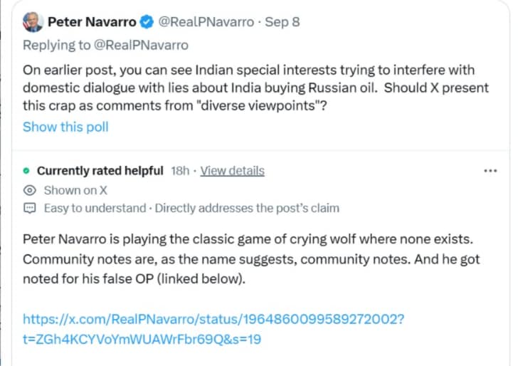 Yet another Peter Navarro post flagged on X. Yet another Peter Navarro post flagged on X.