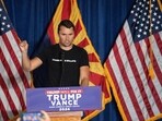 Co-founder of Turning Point USA Charlie Kirk speaks during the rally of VP JD Vance