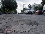 In Kaushambi, residents said that the upper layer of the roads has eroded during the monsoon. “We have potholes every 20-25 metres. Driving has become difficult, and jerks cannot be avoided. (Sakib Ali/HT Photos) In Kaushambi, residents said that the upper layer of the roads has eroded during the monsoon. “We have potholes every 20-25 metres. Driving has become difficult, and jerks cannot be avoided. (Sakib Ali/HT Photos)