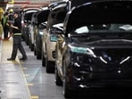 A production line at Jaguar Land Rover’s factory in Solihull. Under normal circumstances, JLR manufactures 1,000 cars a day.