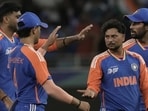 Kuldeep Yadav, second right, celebrates the wicket of UAE's Rahul Chopra during the Asia Cup on Wednesday. (AP) Kuldeep Yadav, second right, celebrates the wicket of UAE's Rahul Chopra during the Asia Cup on Wednesday. (AP)