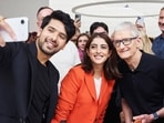 Indian singer Armaan Malik and Navya Naveli Nanda with Tim Cook. Indian singer Armaan Malik and Navya Naveli Nanda with Tim Cook.