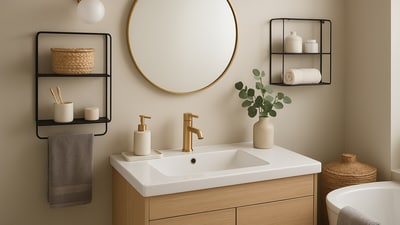 A stylish bathroom featuring chic organisers, sleek storage ideas, and modern accessories that add both functionality and refined charm. (AI generated) A stylish bathroom featuring chic organisers, sleek storage ideas, and modern accessories that add both functionality and refined charm. (AI generated)