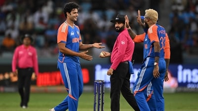 Shivam Dube (3/4 in 2 overs), whose bowling is going to be important heading into T20 World Cup, helped himself with career-best figures, polishing off the tail in style. (AFP) Shivam Dube (3/4 in 2 overs), whose bowling is going to be important heading into T20 World Cup, helped himself with career-best figures, polishing off the tail in style. (AFP)