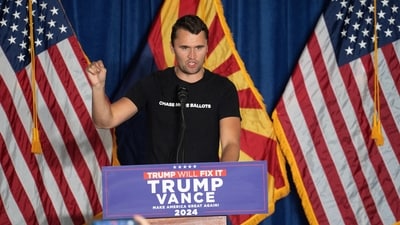 Co-founder of Turning Point USA Charlie Kirk speaks during the rally of VP JD Vance (REUTERS)
