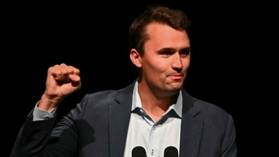 US political activist Charlie Kirk during the finale of the Tucker Carlson Live Tour at Desert Diamond Arena in Glendale, Arizona, on October 31, 2024. (AFP) US political activist Charlie Kirk during the finale of the Tucker Carlson Live Tour at Desert Diamond Arena in Glendale, Arizona, on October 31, 2024. (AFP)