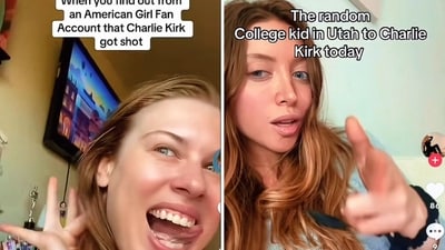 TikTok videos mocking Charlie Kirk’s fatal shooting. (Screengrab) TikTok videos mocking Charlie Kirk’s fatal shooting. (Screengrab)