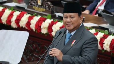 Indonesian President Prabowo Subianto delivers his annual State of the Nation Address, ahead of the country's Independence Day in Jakarta Friday, Aug. 15, 2025. (AP) Indonesian President Prabowo Subianto delivers his annual State of the Nation Address, ahead of the country's Independence Day in Jakarta Friday, Aug. 15, 2025. (AP)
