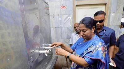 Delhi chief minister Rekha Gupta during a surprise inspection at IHBAS in Dilshad Garden on Wednesday. (HT Photo) Delhi chief minister Rekha Gupta during a surprise inspection at IHBAS in Dilshad Garden on Wednesday. (HT Photo)