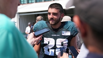 Philadelphia Eagles' Will Shipley speaks with members of the media at the team's NFL football training camp (AP) Philadelphia Eagles' Will Shipley speaks with members of the media at the team's NFL football training camp (AP)