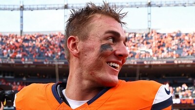 Bo Nix of the Denver Broncos celebrates after Week 1 win vs Titans. (Getty Images via AFP) Bo Nix of the Denver Broncos celebrates after Week 1 win vs Titans. (Getty Images via AFP)