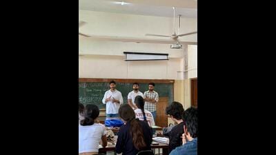 Gauravveer Sohal (left), the first ABVP president of the PU student council, interacting with students of psychology department on World Suicide Prevention Day. (HT Photo) Gauravveer Sohal (left), the first ABVP president of the PU student council, interacting with students of psychology department on World Suicide Prevention Day. (HT Photo)