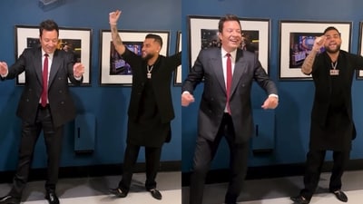 Karan Aujla and Jimmy Fallon perform Bhangra together. Karan Aujla and Jimmy Fallon perform Bhangra together.