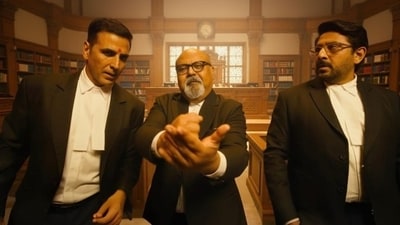 Akshay Kumar, Saurabh Shukla and Arshad Warsi in a still from JollyLLB 3, which is set for a September 19, 2025, release. Akshay Kumar, Saurabh Shukla and Arshad Warsi in a still from JollyLLB 3, which is set for a September 19, 2025, release.