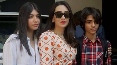 Karisma Kapoor with her children Samaira and Kiaan.