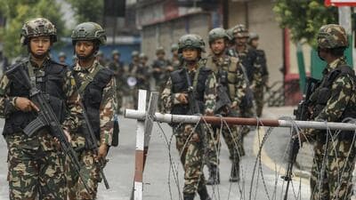 Kathmandu: Nepal Army personnel patrol during a curfew in the aftermath of anti-government protests, in Kathmandu, Nepal, Wednesday, Sept. 10 (PTI) Kathmandu: Nepal Army personnel patrol during a curfew in the aftermath of anti-government protests, in Kathmandu, Nepal, Wednesday, Sept. 10 (PTI)
