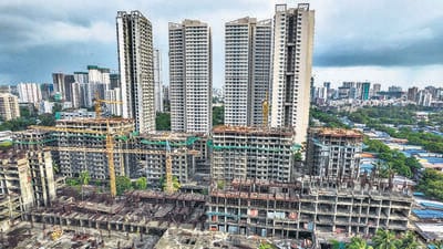 Mumbai, India - August 01, 2022: The controversial Patra Chawl redevelopment under construction site at Siddharth Nagar, at Goregaon, in Mumbai, India, on Monday, August 01, 2022. (Photo by Vijay Bate/HT Photo) (HT PHOTO)