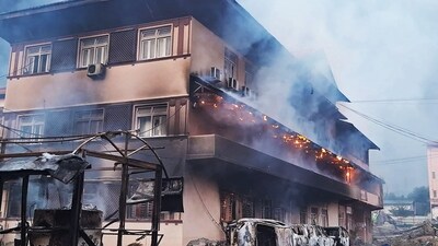 Smoke billows from the burning Supreme Court building, set ablaze by protesters in Kathmandu on September 9, 2025, a day after a police crackdown on demonstrations over social media prohibitions and corruption by the government. (Anup Ojha/AFP)